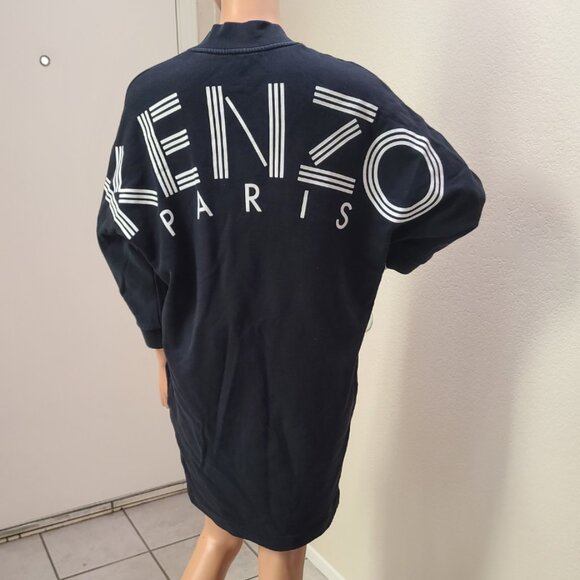 VINTAGE KENZO PARIS LOGO PRINT BATWING SWEATSHIRT TUNIC DRESS FRENCH TERRY sz S - Picture 1 of 6